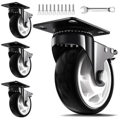 QNCZ 5 Inch Caster Wheel with Dual Brake, Heavy Duty, Silent, Set of 4