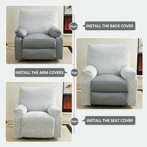 vctops Rustic Linen Look Recliner Chair Covers Washable, 4 Pieces Soft Chenille Recliner Cover, Anti Slip Stretch Couch Cover Sofa Slipcovers Furniture Protector for Dog,Kids (Light Grey,1 Seater)