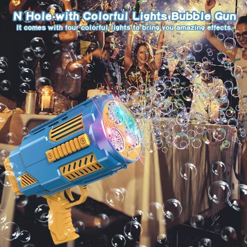Bomoco Automatic Bubble Gun for Kids Light Up Outdoor Toy, 30 Holes Blue | Large Output, Includes Bubble Solution, Toys for Girls Boys 3-12Y, Outdoor Fun, Birthday Wedding Party Favors No Dip‼️missing 1 bottle‼️
