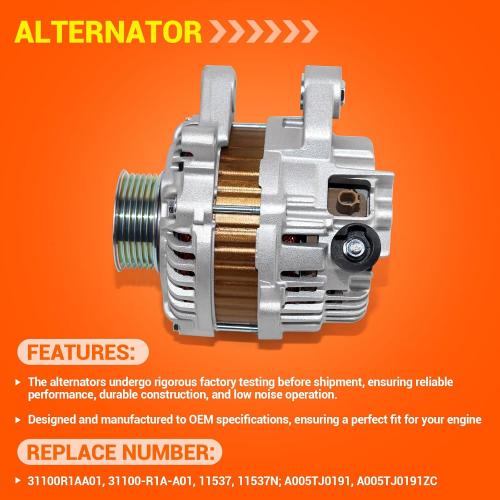 12V 95Amp Alternator Compatible with 2012-2015 Honda Civic 2016-2018 HR-V 1.8L Compatible with 2013-2015 Acura ILX 2.0L Replaces # 31100-R1A-A01 11537N