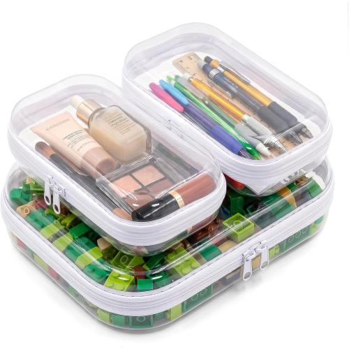Clear Hard Shell Zipper Cases(3 Packs), Plastic Hard Sided Zippers Pouches Clear Hardshell Pencil Case For Storage, Diaper Bag Organizer Bliss Bins 2*Small/1*Medium