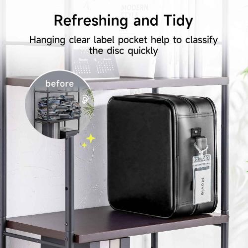 SANWA CD DVD Case Holder - 100 Capacity & 50 Booklet Insert, Portable Blu-ray Binder with Handle & Zipper, EVA Protect Disc Wallet Media Storage for Car, Home, Office, Game Discs, Audio Music, Black