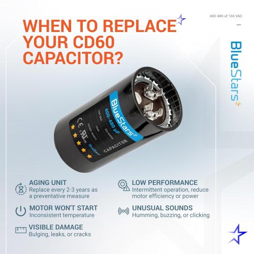 [UL Listed] BlueStars 400-480 uF MFD 165 VAC Universal CD60 Round Motor Start Capacitor 50/60 Hz - Replacement Part for AC Electric Motor Operation - Lifetime Up to 30.000 Hours