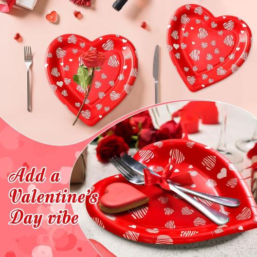 Domensi 50 Pcs Mother's Day Paper Plates Red Love Heart Disposable Paper Plates 7 inch Love Party Tableware for Summer Valentine Best Mom Anniversary Birthday Wedding Bridal Table Picnic Supplies