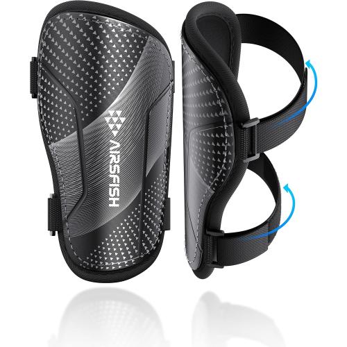 Shin Guards Soccer Kids Youth, CE Certified Airsfish Shin Guard Protection Gear for 2-18 Years Old Boys Girls Teenagers High Impact Resistant Breathable Comfortable 1 Pair 4 Sizes