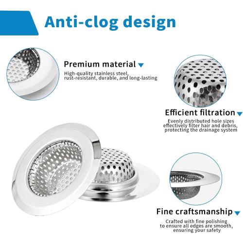 2 Pack Bathtub Drain Strainer, 2.75 Top / 1.75 Basket Stainless Steel Drain Hair Catcher, Perfect for Bathroom Sink Bathtub Vanity Sink Basin Shower Room Balcony Floor Drain (2)