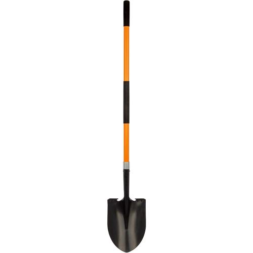 FORCOLID Shovel for Digging, Heavy Duty 57 inch Straight Handled Round Shovel with Non-Slip Tail Cover, Lawn and Yard Tools, Fiberglass Handle(Orange)