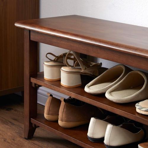 XKZG Shoe Rack Bench Wooden Shoe Storage Bench Entryway Bench, Brown, 31.5