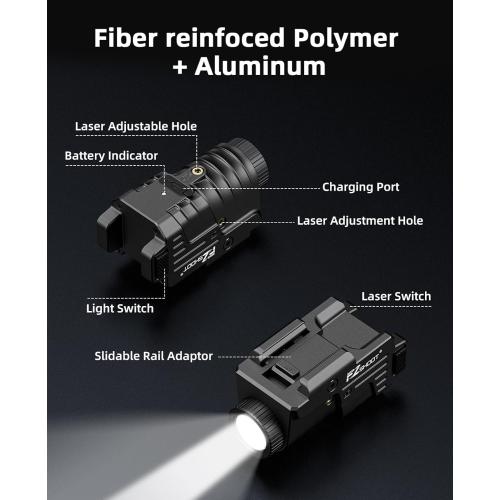 EZshoot 800 Lumens Pistol Light Laser Combo Rechargeable for Home Defense