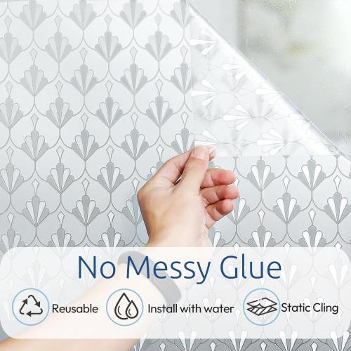 rabbitgoo Privacy Window Film Non Adhesive Frosted Glass Sun Blocking Self Static Cling Decorative for Home Kitchen Living Room, Removable and Reusable, 35.4 x 157.4 inches