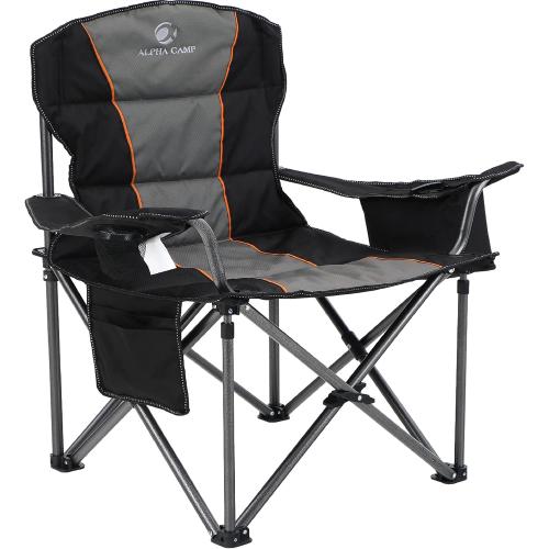 ALPHA CAMP Oversized Fully Padded Camping Chairs with Lumbar Support | Heavy duty 500 LBS, Steel Frame, Sturdy, Durable, Cooler Bag,600D Oxford fabric ,Cup holder,Carry Bag,Pocket, Easy to set up