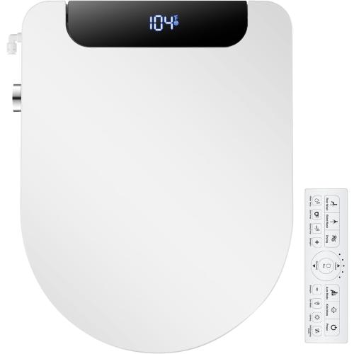 Electric Bidet Toilet Seat, Warm Water with Air Dryer, Heated Seat and Slow Close Lid, Front and Rear Wash, LED Nightlight, Wireless Remote, Round, 102D