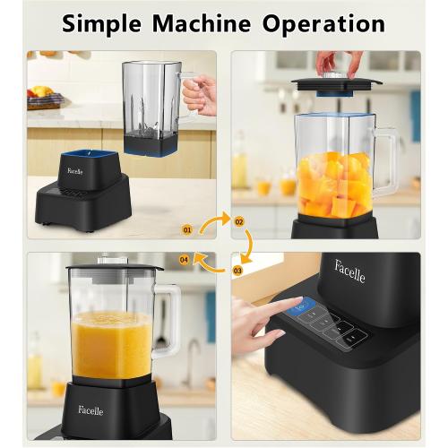 Smoothie Blender, Facelle Countertop Blender for Kitchen, 55 oz Glass blender for smoothies and Shakes, Licuadora, Smoothie maker with touchscreen 3 P Speeds, Cleaning brush ＆ removable SS304 blade