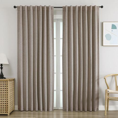 Faux Linen Blackout Curtains for Bedroom 90 Inches Long, 2 Panels