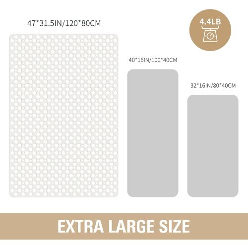 OTHWAY Large Shower Mat, 47x 32 TPE Anti Slip Shower Mat, Heavy Bath Mats for Shower with Drain Holes Suction Cups, Shower Stall Mat for Bathroom, No Odor Shower Grip Mat for Elderly Kids(W-White)