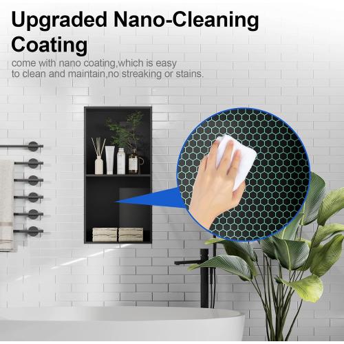 Bathbliss Shower Niche, No‑Tile Recessed Wall Niche, 11.18x22.3 SUS304 Stainless Steel Shelf, Leak‑Proof Waterproof for Bathroom Storage, Matte Black Shower Niche