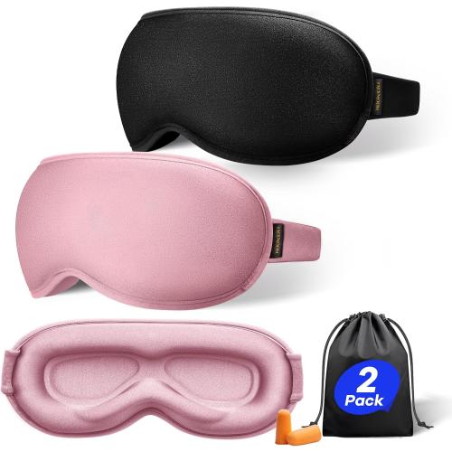 Weighted Eye Mask for Sleeping 2 Pack: Gentle Pressure Blackout Sleep Mask with 3D Contoured Cups, Zero Eye Pressure Sleep Mask for Lash Extensions, Memory Foam Travel Mask, Black Pink