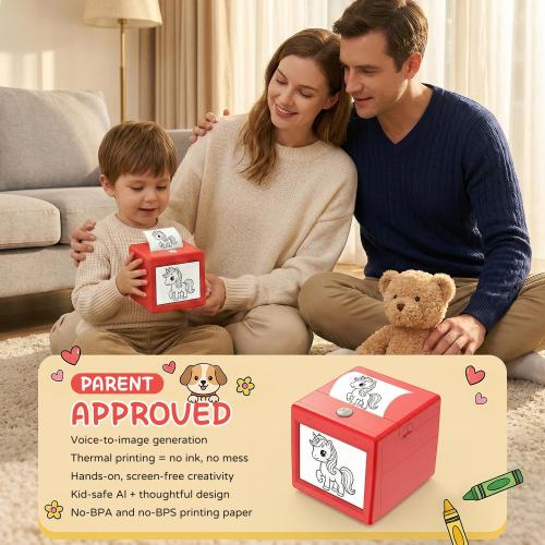 AI Voice Sticker Maker for Kids, Mini Inkless Thermal Printer, Portable Sticker Printer Machine Box for DIY Crafts, Journaling & Doodles, Birthday Toy Gift for Boys and Girls Ages 3