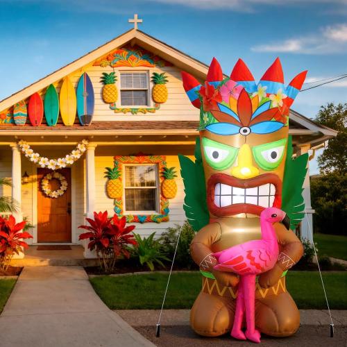 Skylety 5ft Inflatable Flamingo Outdoor Decoration Pre-lit Lights