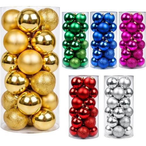 24ct Gold Christmas Ball - 1.18 Inch Shatterproof Christmas Tree Decoration Ornaments Hanging Ball for Xmas Tree, Holiday, Wedding, Party