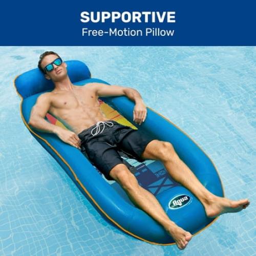 Aqua Comfort Inflatable Pool Float Lounge with Headrest & Footrest for Adults, Blue/Orange Surfer Sunset