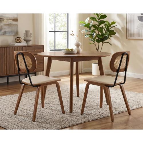 CIMOTA Mid Century Modern Dining Chairs Set of 2, Rattan Back Kitchen Chairs with Solid Wood Frame, Upholstered Faux Leather Seat, Armless Cane Dining Room Chair for Kitchen, Farmhouse, PU Beige