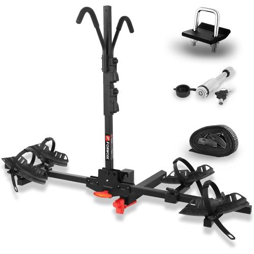 FORWODE Hitch Mount Bike Rack Fits 2 X 80 lbs Bicycle, Platform Bike Rack for Car SUV Truck, Quick Relesed, Foldable Wobble Free, Boat TypeTtire Holder, Locking Hitch, 2 Inch Receiver