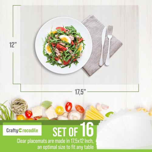 Clear Plastic Placemats Set of 16, 17.5x12 Transparent Vinyl Table Mats