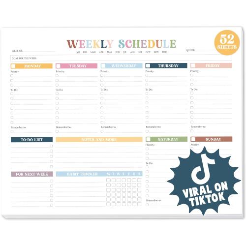 Weekly To Do List Notepad, Rainbow Boho 52-Week Undated Planner