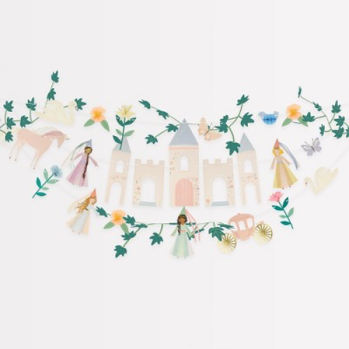 Meri Meri Princess Party Garland (Pack of 1). Garland length is 6'. Measures 10' including excess cord.