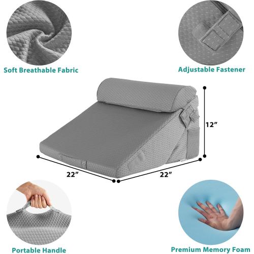 Bedluxe Wedge Pillow Set for After Surgery, Orthopedic Bed Wedge, Grey