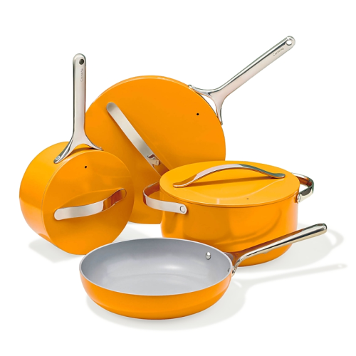 Caraway Home 12pc Cookware Box Set Marigold: Nonstick Ceramic Cookware, Stainless Steel Handles, Induction Compatible