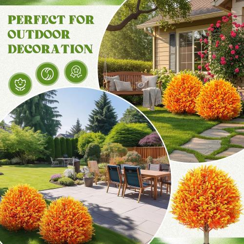 Lunmon Fall Artificial Topiary Trees Outdoor,24 Inch, 2 Pack, Orange
