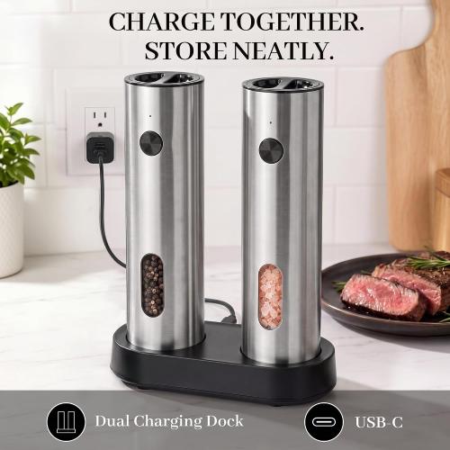 Electric Salt and Pepper Grinder Set, Rechargeable, 110ml Large Capacity
