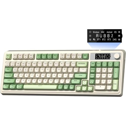 AULA S99 Pro Wireless Keyboard, Display Screen & Media Knob, Tri-Mode Bluetooth/2.4G/USB-C RGB Creamy Gaming Keyboard with Number Pad Macro Keys, Custom Computer Keyboards for Laptop PC Gamer - Green