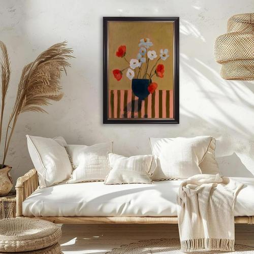 Black Framed Vintage Floral Oil Painting Canvas Wall Art Romantic Flower Bouquet Poster Classic Botanical Colorful Artwork Elegant Rustic Aesthetic Prints for Bedroom Home Decor 12x16inch