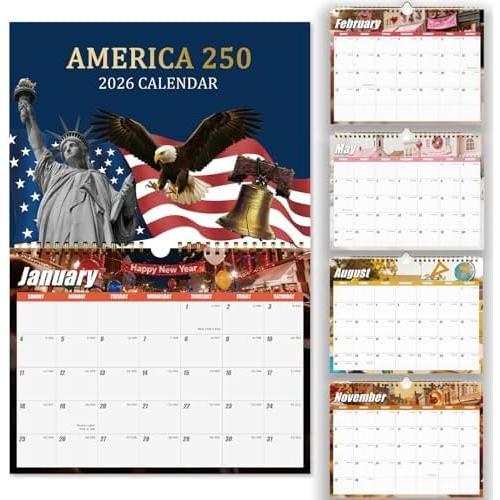 2026 Wall Calendar 12 Month, Wall Calendar 2026 for 250 Anniversary USA, US 250th Anniversary Calendar for Office and Home Planning