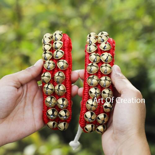 Art of Creation Dancing Ghungroo Bell 2 line 20 20 Big Bells Anklet Pair Traditional Red Paded Brass Ghungru for Kathak Dancers Musical Instrumentss