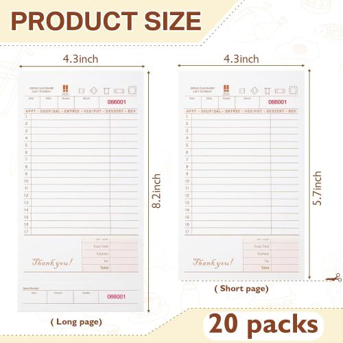 Zhanmai 5000 Sheets Guest Checks Books for Servers, 20 Pack, Tan and White