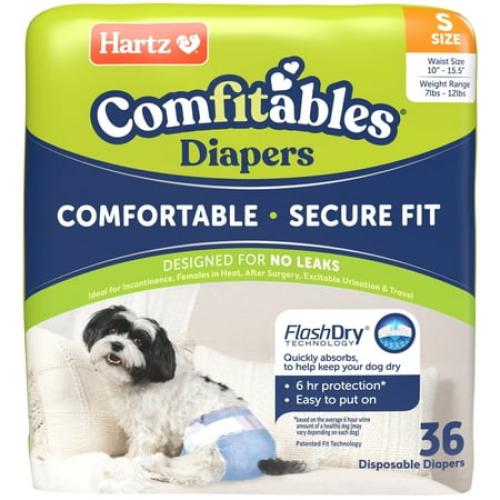 Hartz Disposable Dog Diapers for Female and Male Dogs or Puppies | Superior Leak Proof Protection | Size S | Pack of 36