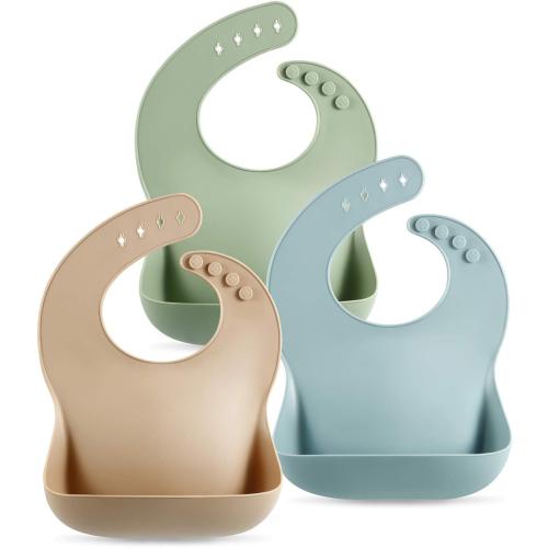 PandaEar Set of 3 Silicone Baby Bibs Waterproof, Soft, Unisex, 10-72 Months