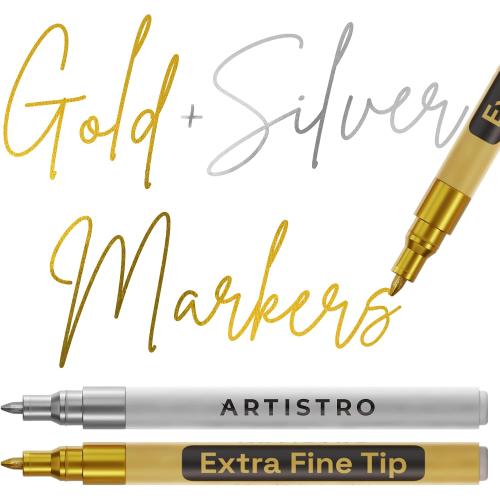 ARTISTRO Gold & Silver Acrylic Paint Markers - 0.7mm Extra Fine-Tip - 2 Set