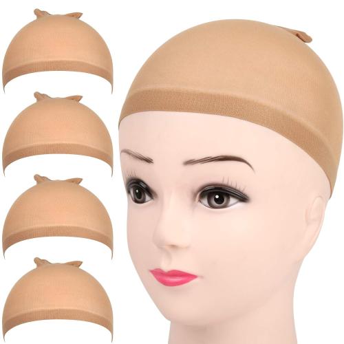 FANDAMEI Wig Cap, 4 pieces Light Brown Stocking Wig Caps Stretchy, Nylon Wig Caps for Women, men, kids.