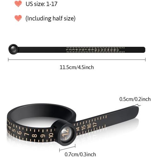 Meowoo Ring Sizer Measuring Tool with Magnifier, for Ring Measurer and Ring Sizer Clear and Intuitive Reading. Plastic Ring Sizer with Lens, 1-17