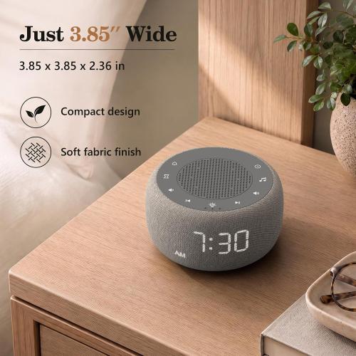 Buffbee Alarm Clock with Sound Machine for Bedrooms – 2-in-1 White Noise Machine for Sleep, Gentle Wake-Up with Soft Alarm Sounds, Ambient Night Light, Plug-in, Sleep Better, Wake Gently