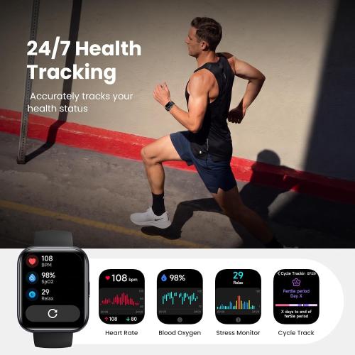 Smart Watches for Men Android & iPhone, 1.8 HD Alexa Built-in Smartwatches Fitness Tracker Watch with Bluetooth Calls, IP68 Waterproof, Heart Rate/Sleep/SpO2 Monitor, 110 Sport Modes - Black