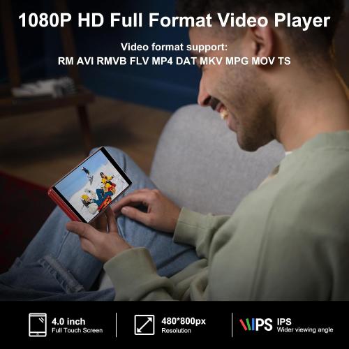 80GB Music Player, MP4 MP3 Player with Bluetooth and WiFi with 4-inch IPS Touch Screen Digital Audio Players, M503 Pro Spotify Player with Amazon Music, Audible, Chrome Browser, Support Up 512GB Red
