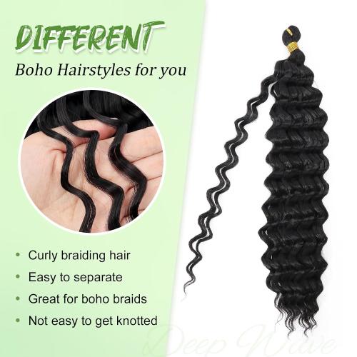 Eerya 18 Inch Deep Wave Curly Braiding Hair 2 Packs Boho Hair for Braiding