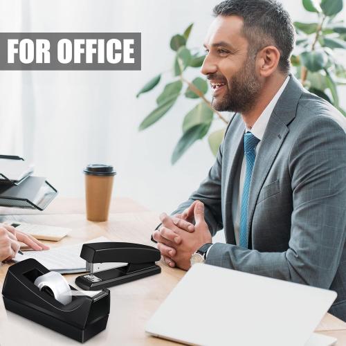 16 Pcs Desk Staplers Tape Dispensers Sets Desktop Office Staplers with Standard Staples Black Dispenser Holder with White Tape for Office School