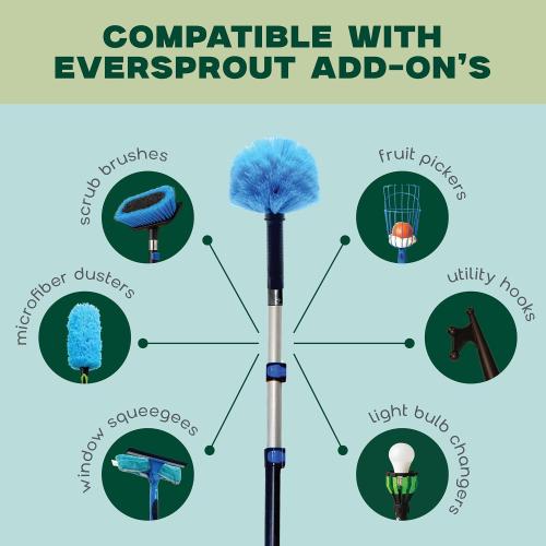 EVERSPROUT 5-to-12ft Telescoping Durable Duster with Extension Pole – Lightweight 3 Stage Cobweb Duster – Extendable to 20ft Reach for Cleaning High Ceilings and Spider Webs MAY HAVE MISSING PIECES
